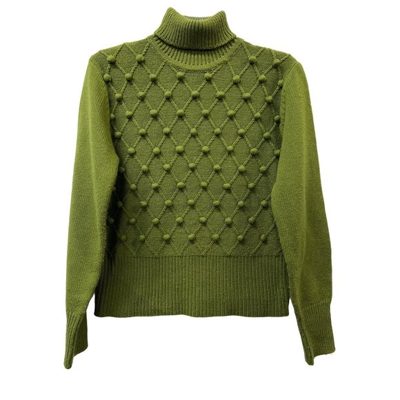 Evan Picone Olive Green Cable Knit Turtleneck Sweater - Picture 1 of 7